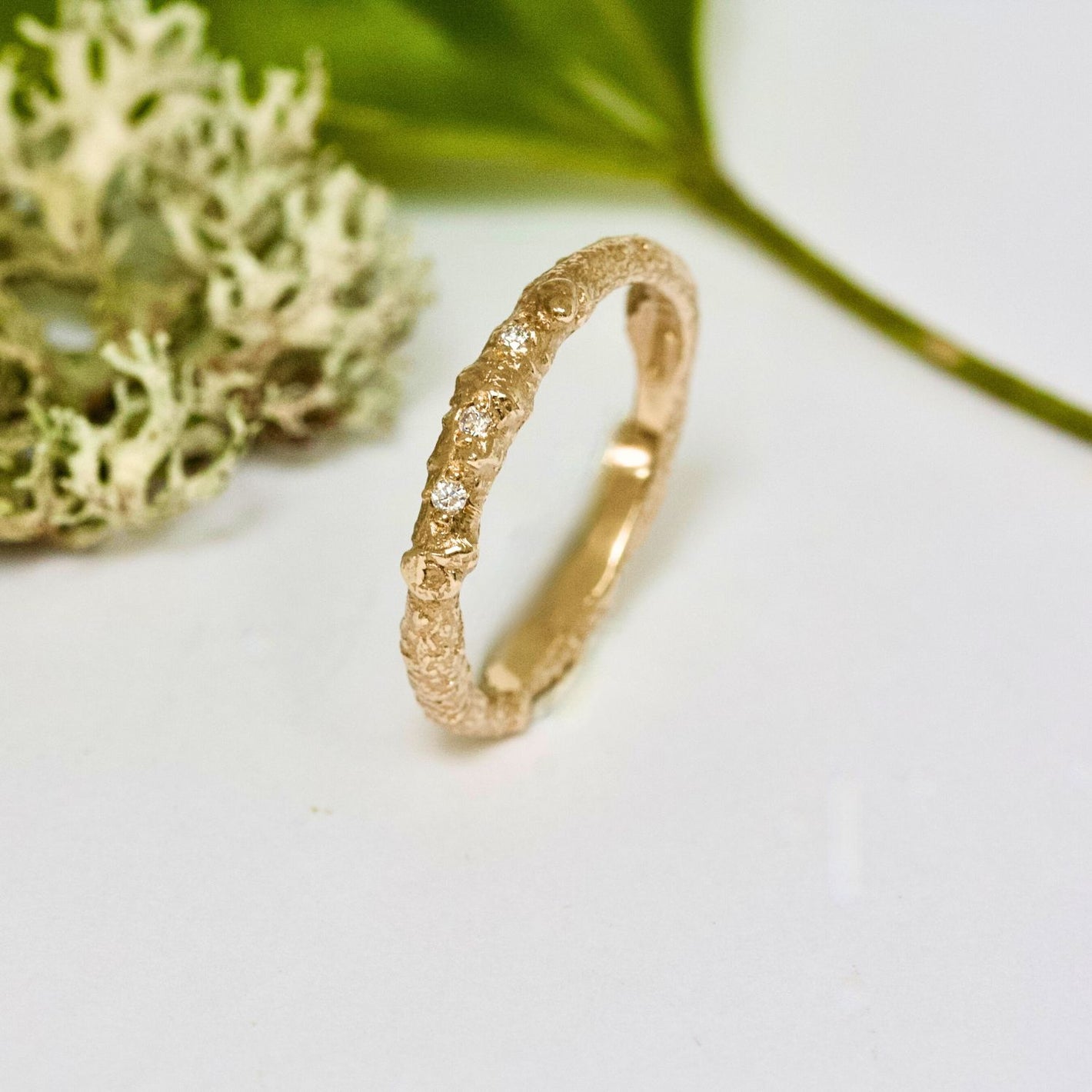 gold and diamond twig wedding ring