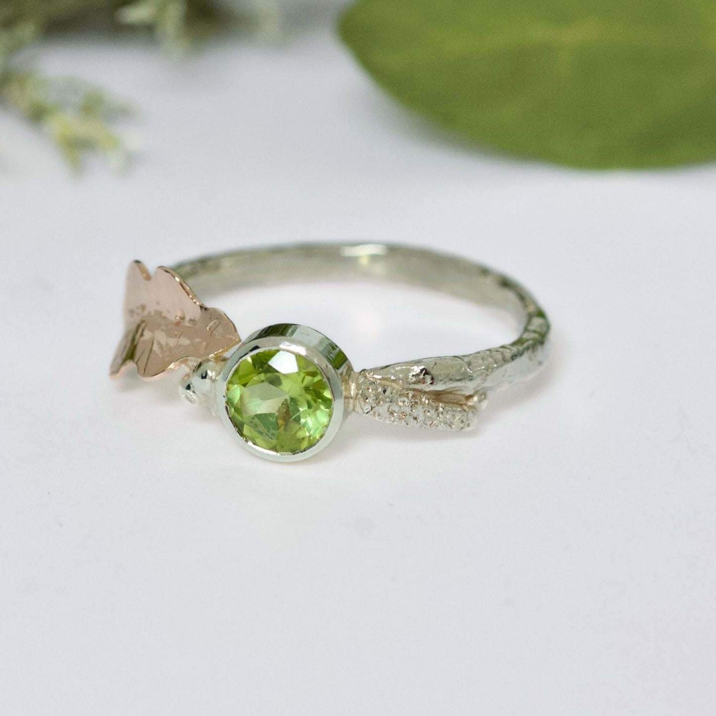 Peridot Oak Leaf Ring