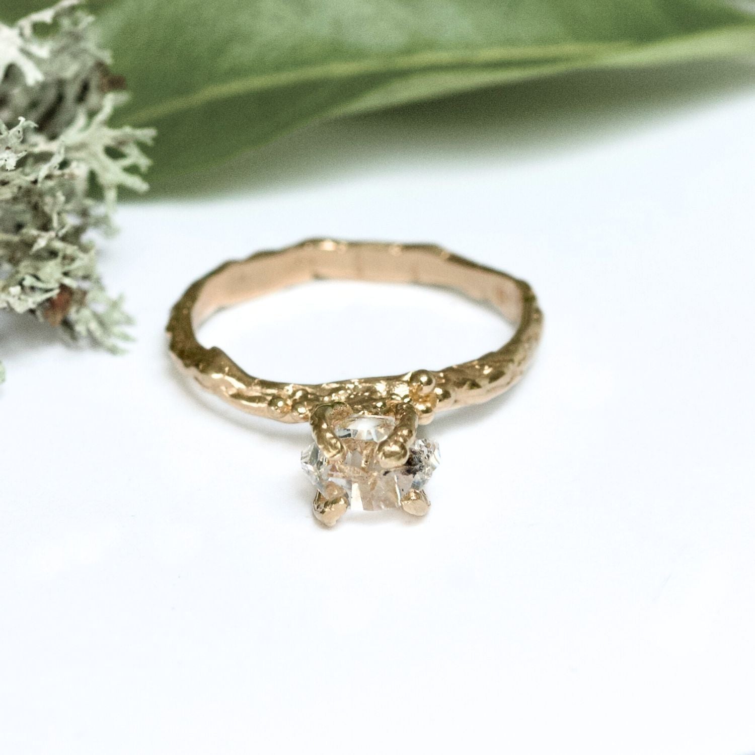 Herkimer Quartz Diamond Gold Ring