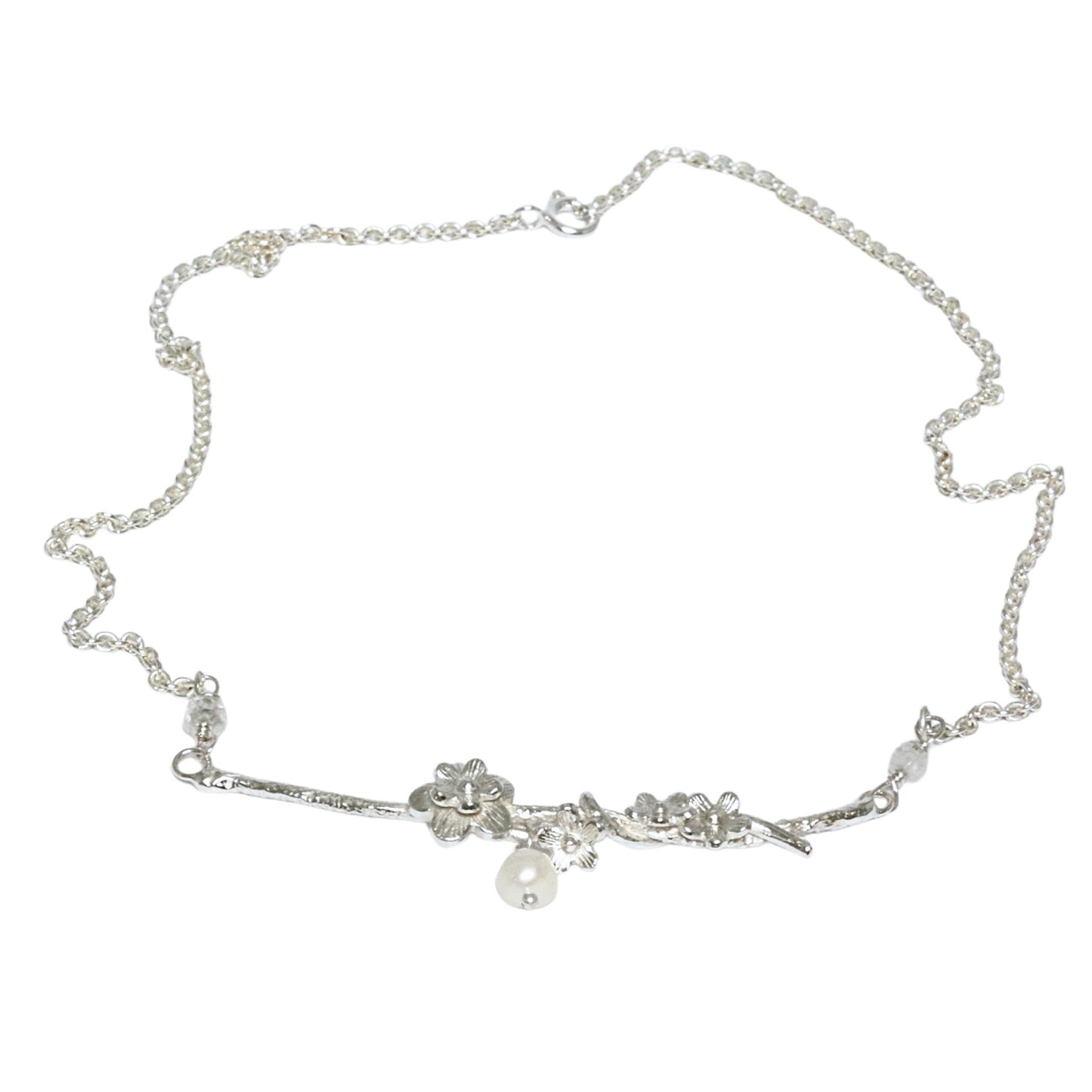 Cherry Blossom Necklace, Silver, Pearl and Moonstone Bridal Necklace