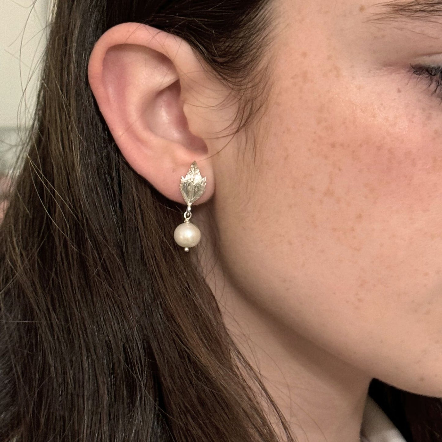 leaf and pearl elf earrings