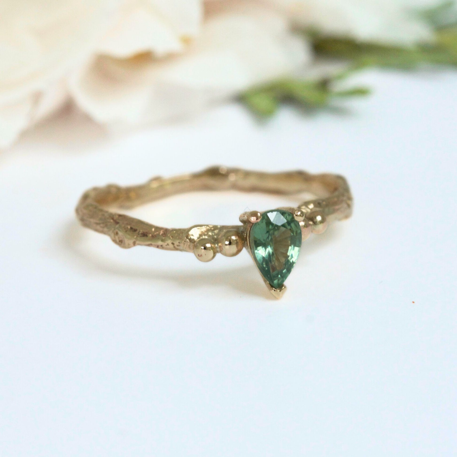 green sapphire twig ring