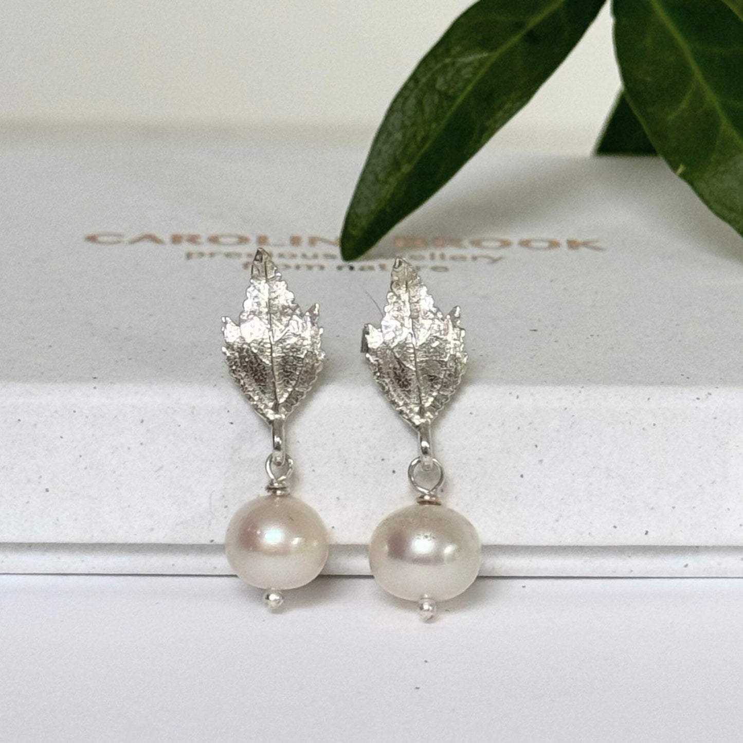 Elven Leaf and Pearl Silver Earrings