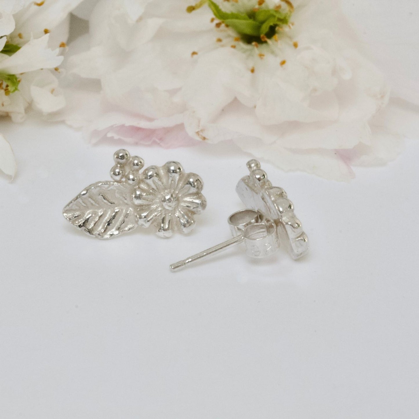 small handmade silver flower stud earrings