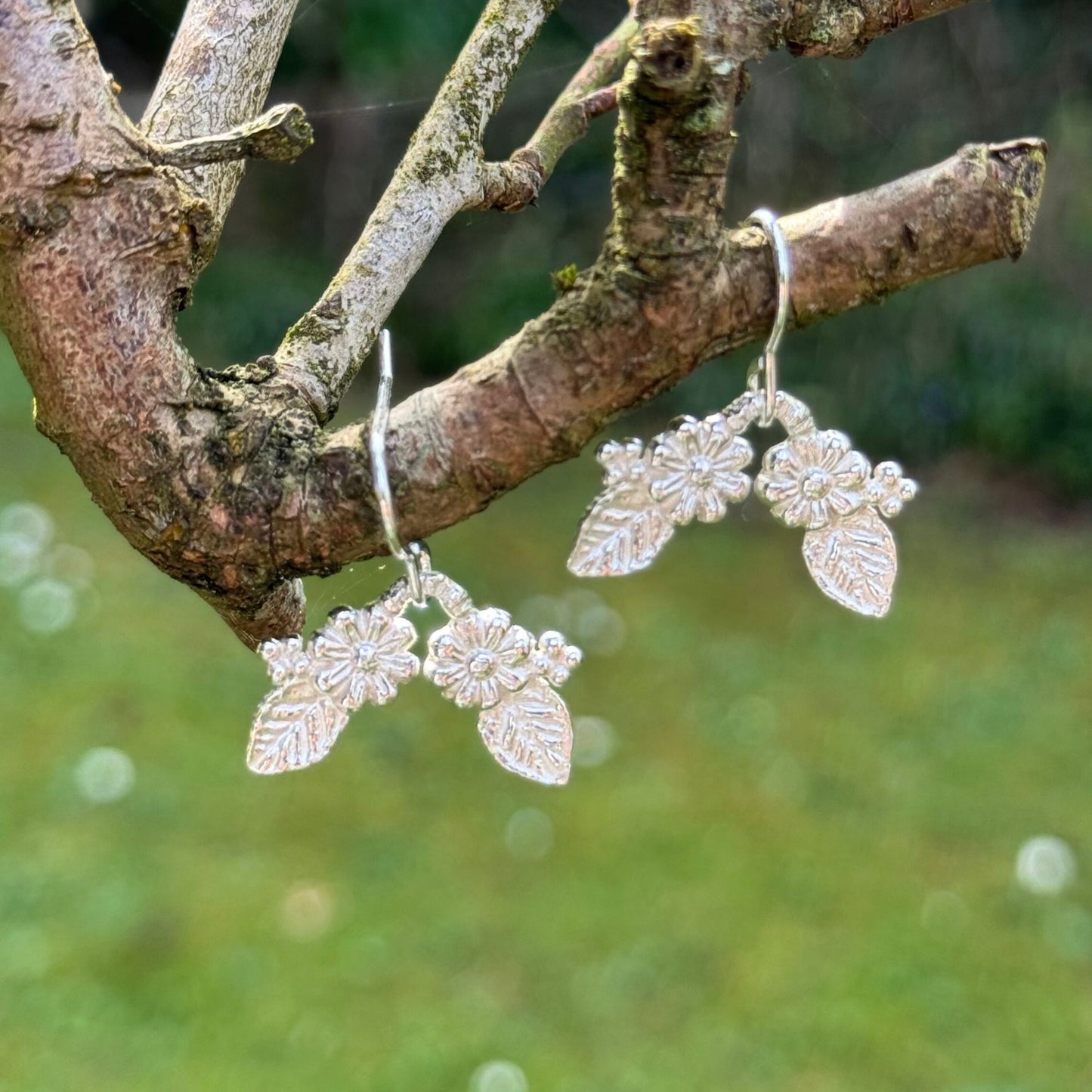 woodland silver flower earrings