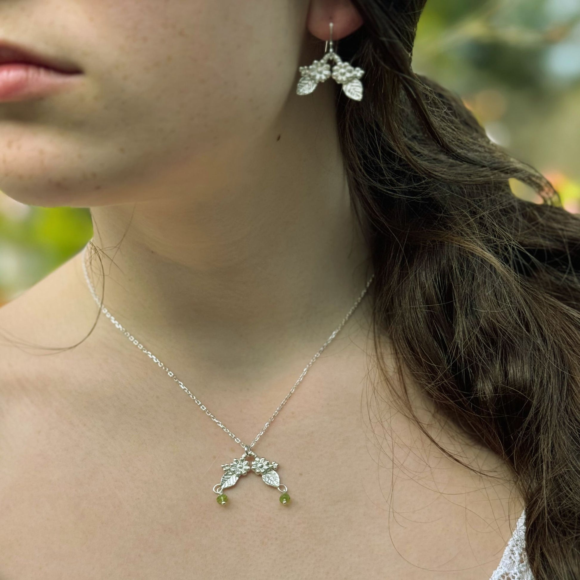 woodland elvish flower necklace and earrings