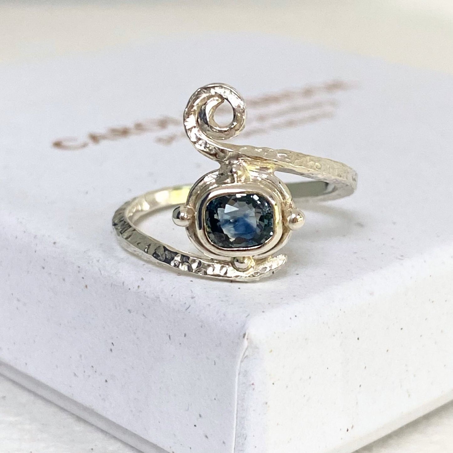 Montana Teal Cushion Sapphire White Gold Engagement Ring