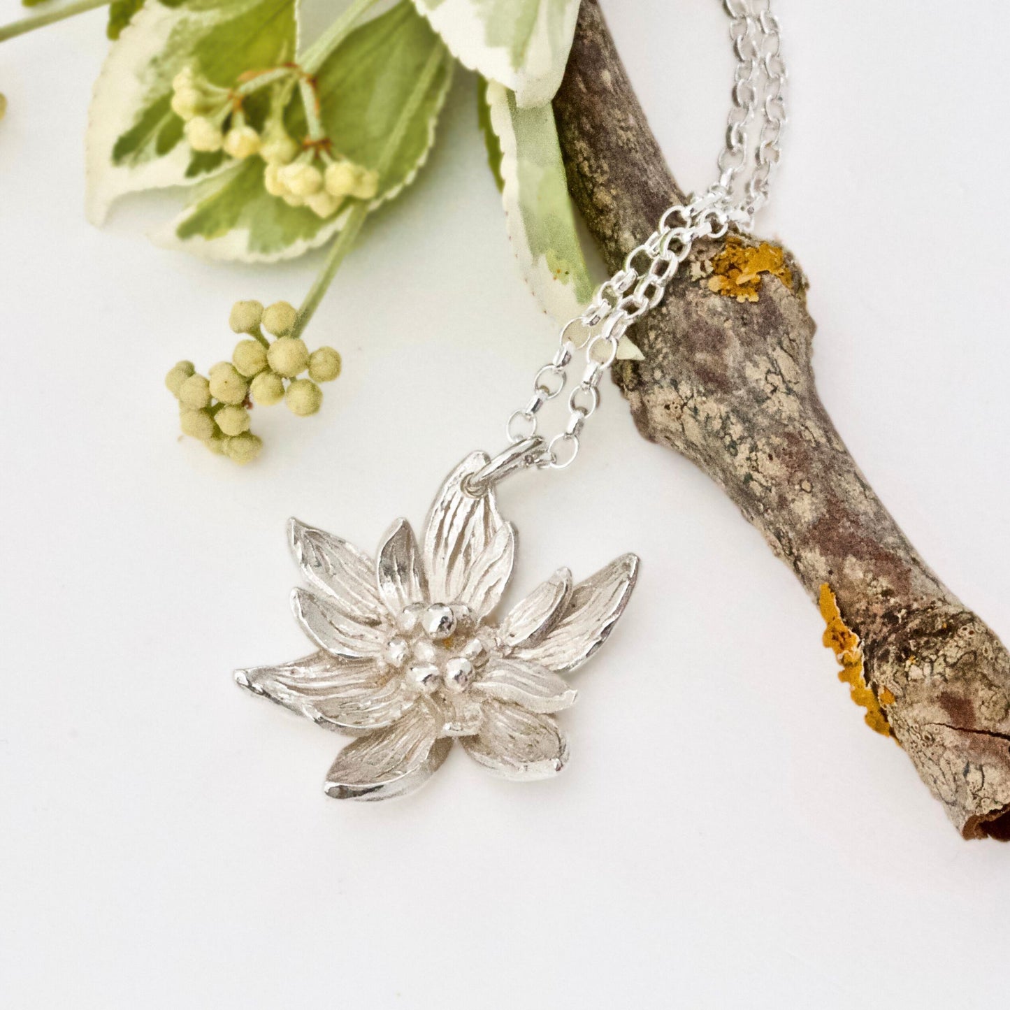 Lotus Flower Necklace, Sterling Silver, Yoga Jewellery