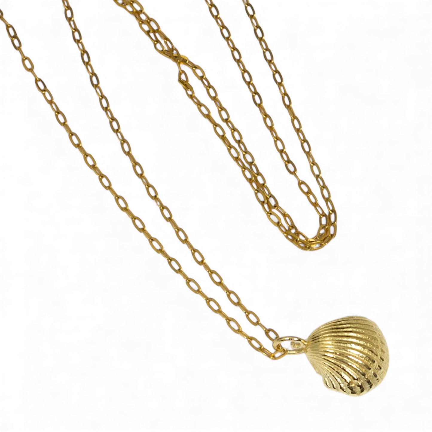 Gold Vermeil Shell Pendant on 24 Inch Diamond Cut Trace Chain