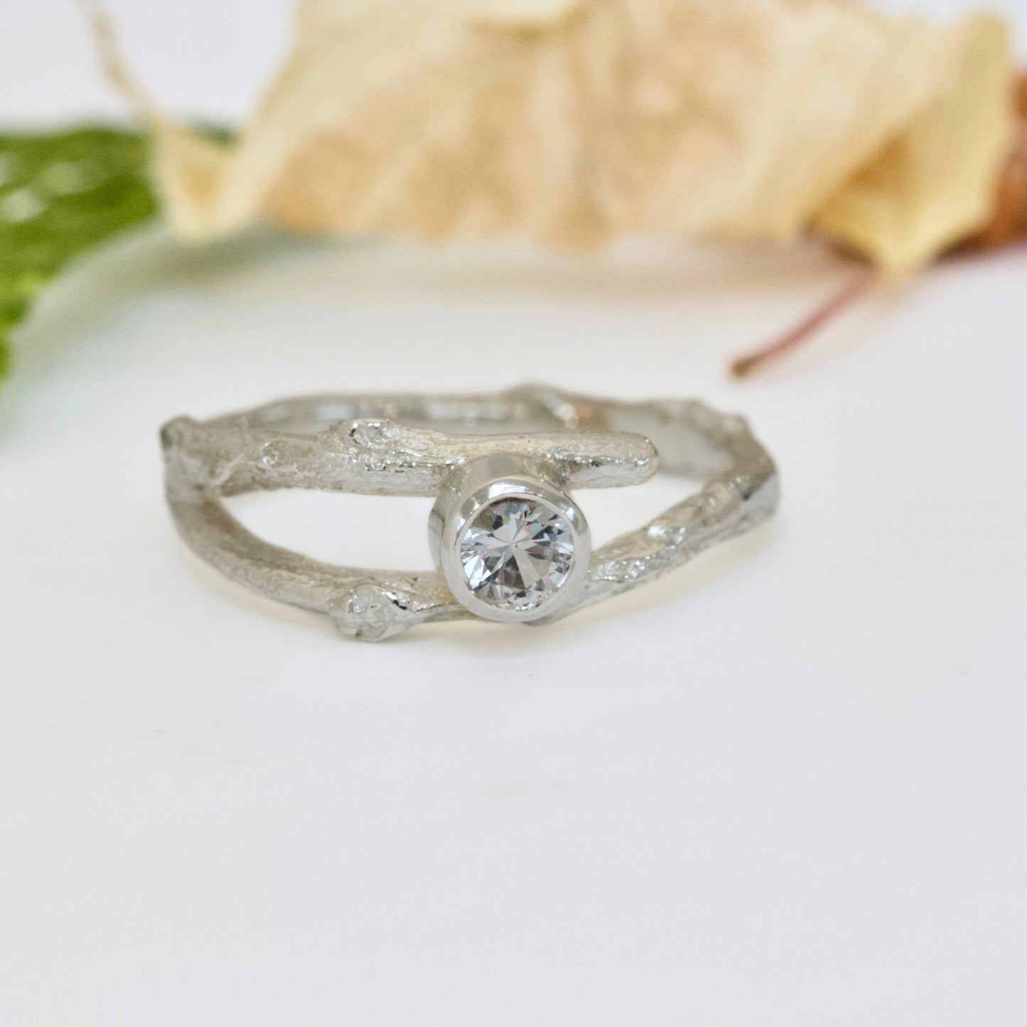 white gold woodland twig ring