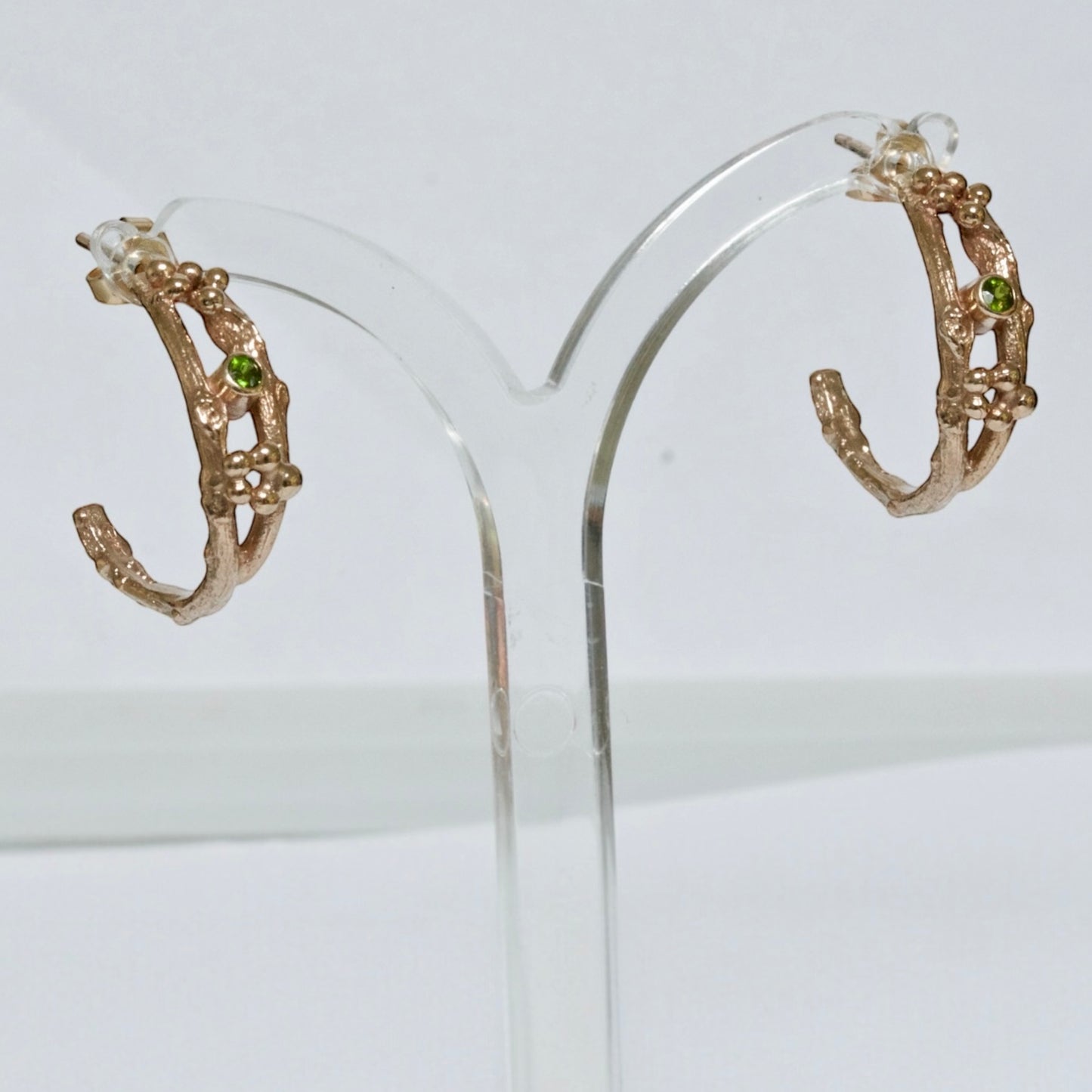 Tsavorite Woodland Twig Hoops, Solid Gold Luxury Hoop Earrings