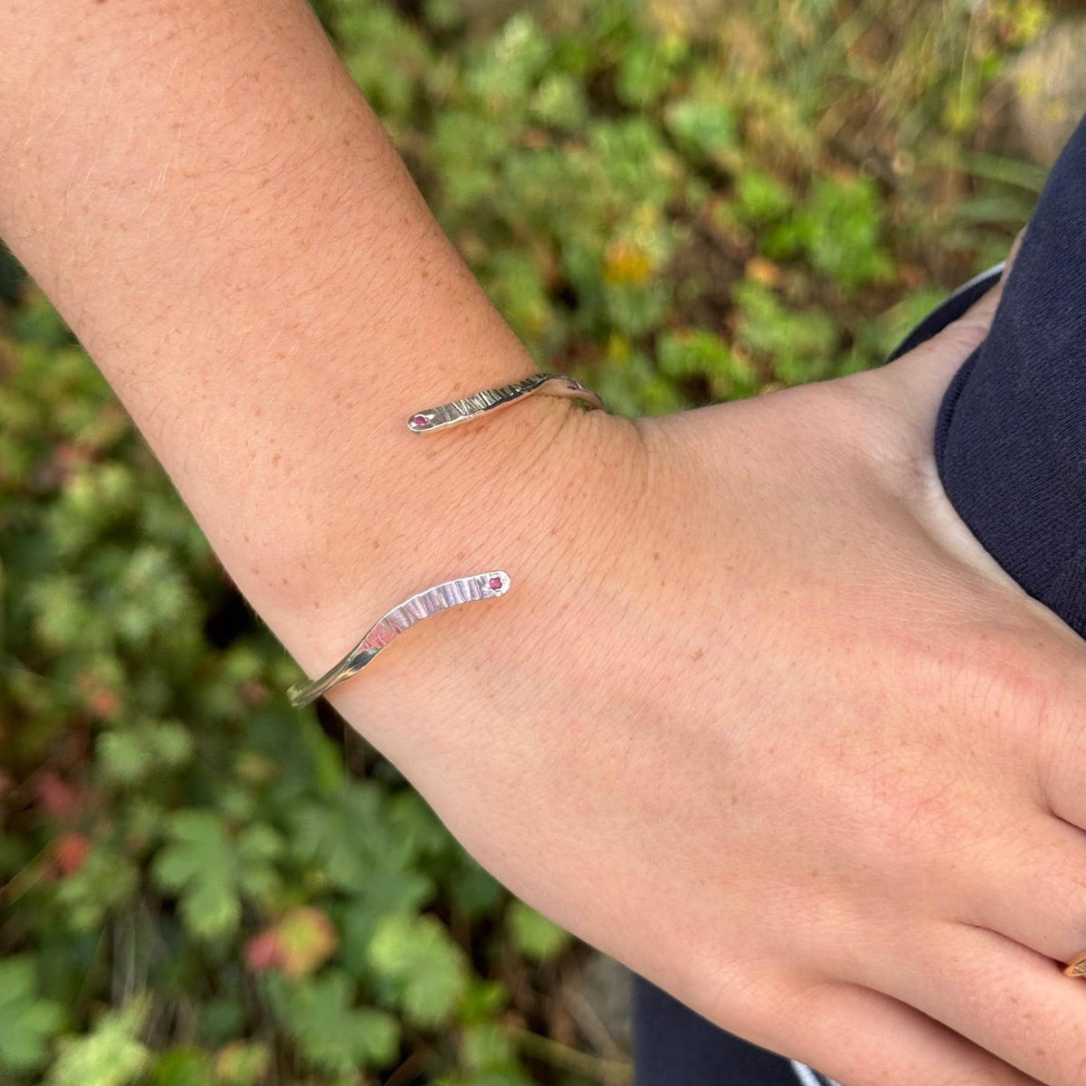 Handmade sterling silver ruby bangle