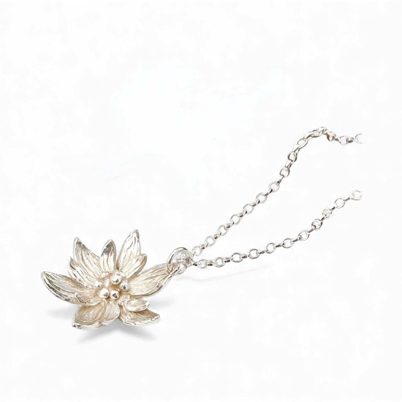 Lotus Flower Necklace, Sterling Silver, Yoga Jewellery