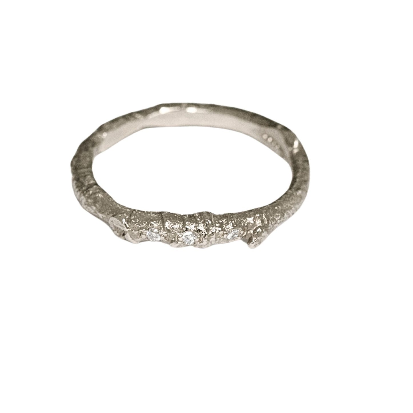 white gold branch ring with diamonds