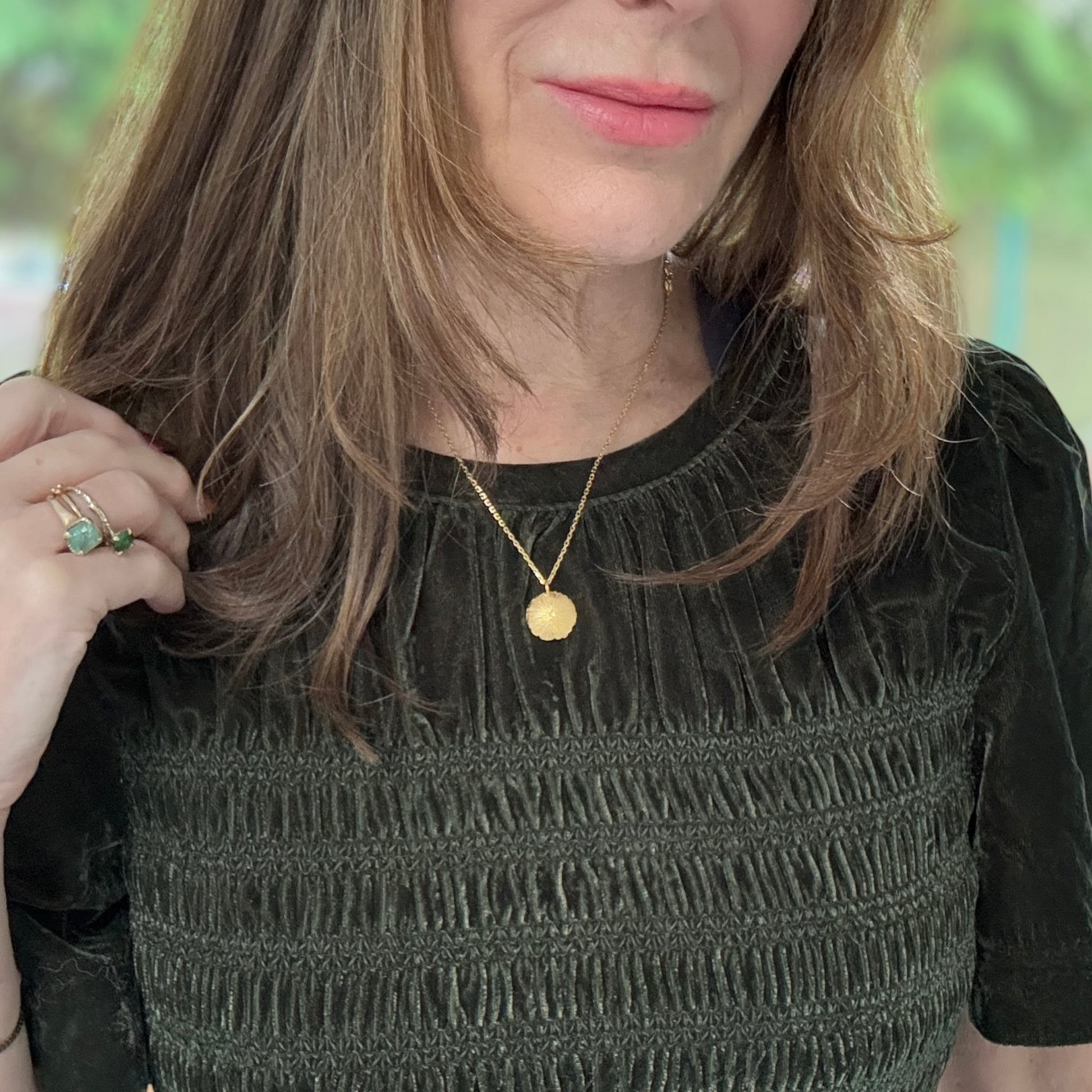 Luxe gold medalion pendant, gold plated sun necklace