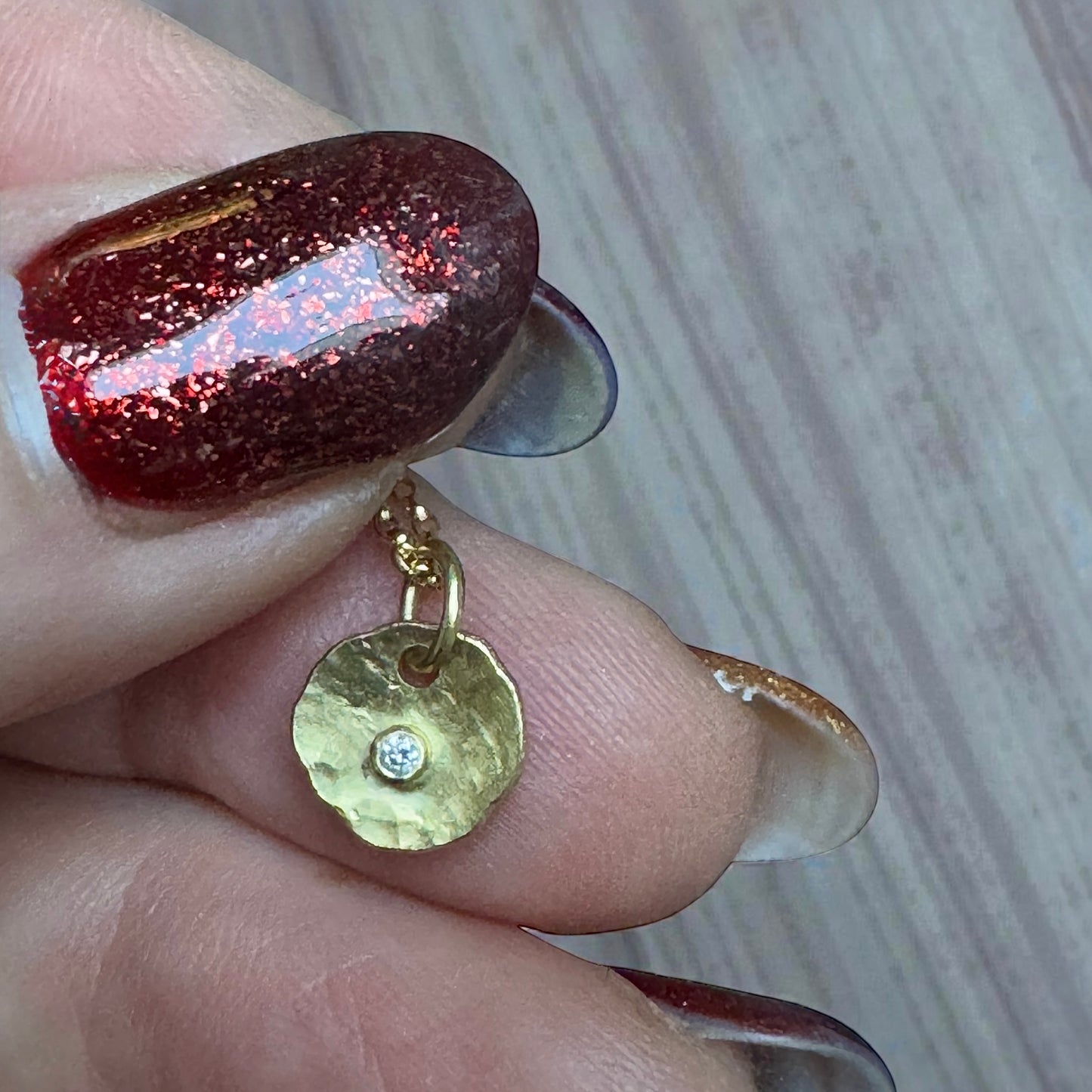 Hammered 18 carat gold and diamond necklace