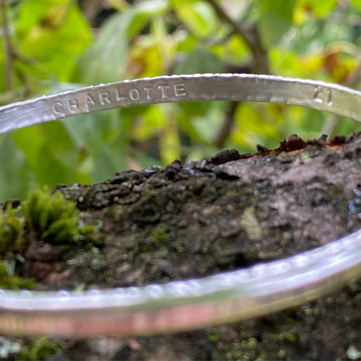 Personalised Birthstone Bangle, Hammered Sterling Silver