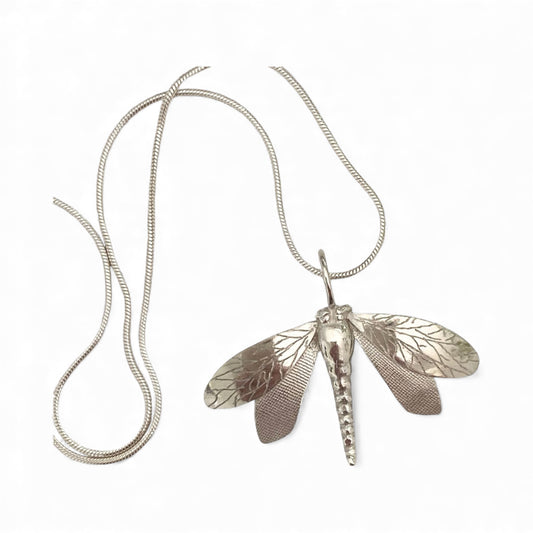 Handmade Silver Dragonfly Necklace-dragonfly pendant-large dragonfly necklace