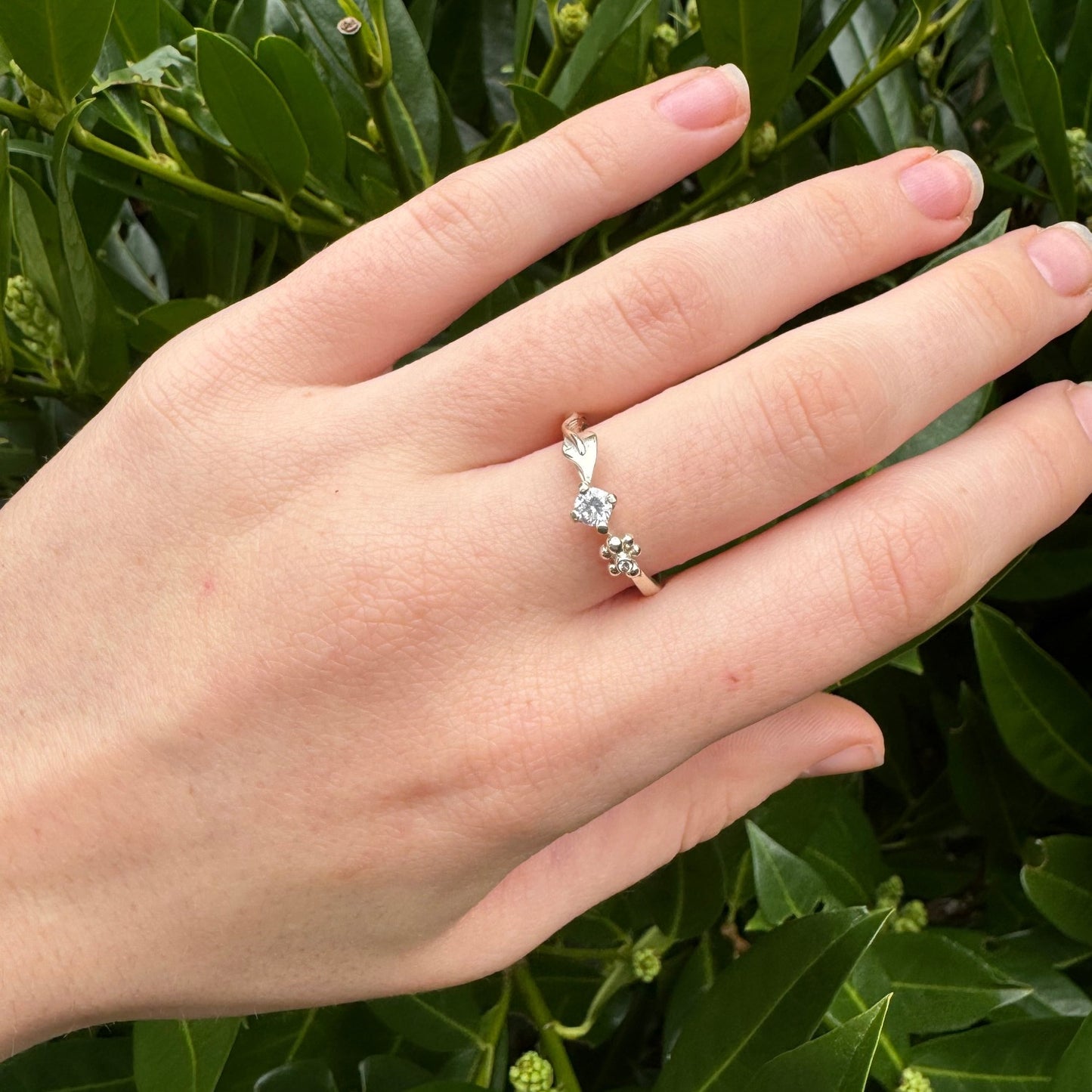 diamond white gold leaf engagement ring