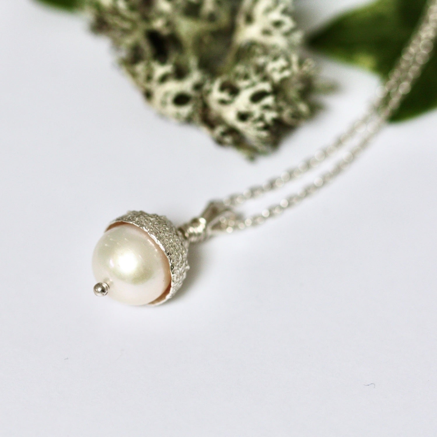 silver acorn cup with freshwater pearl