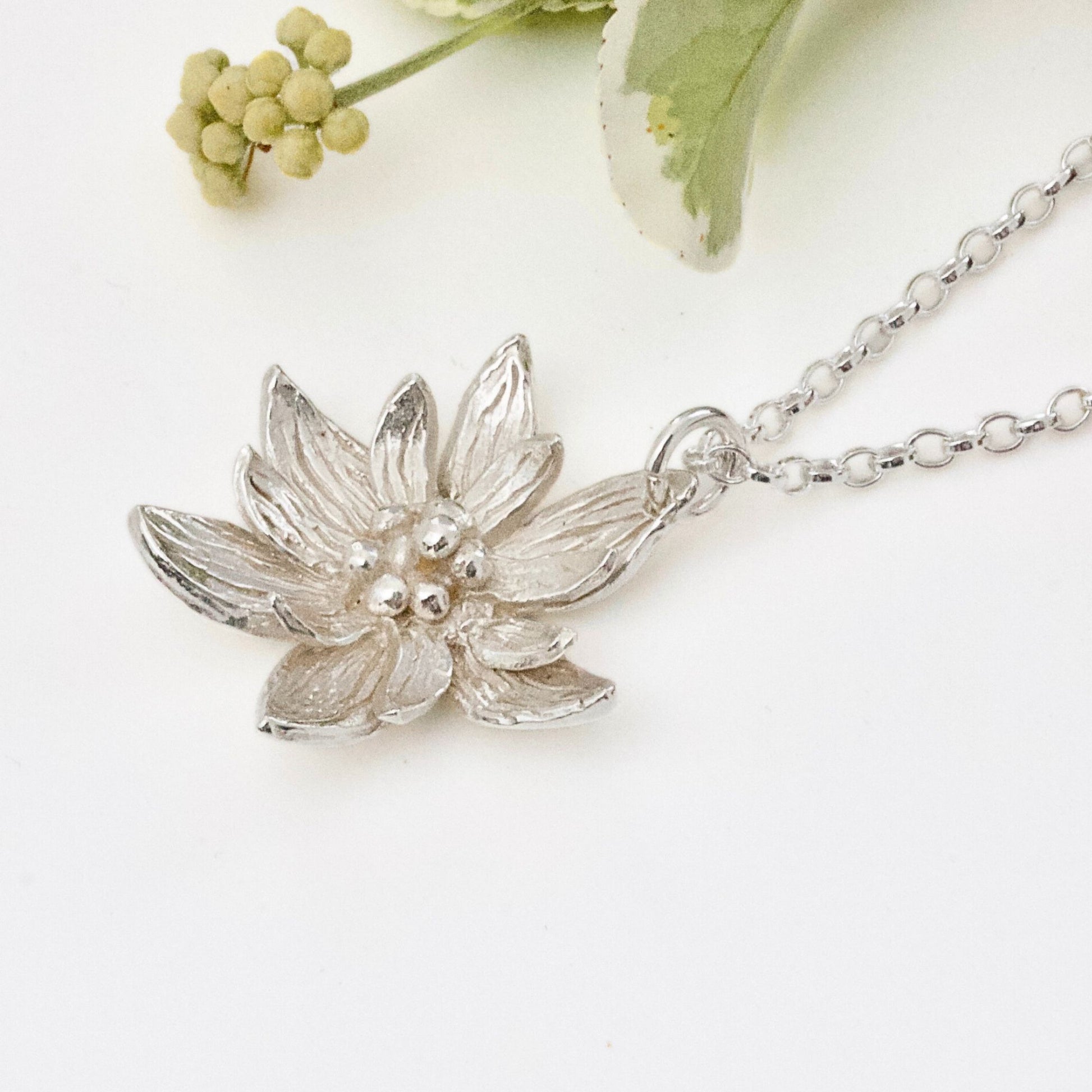 Lotus Flower Necklace, Sterling Silver, Yoga Jewellery – Caroline