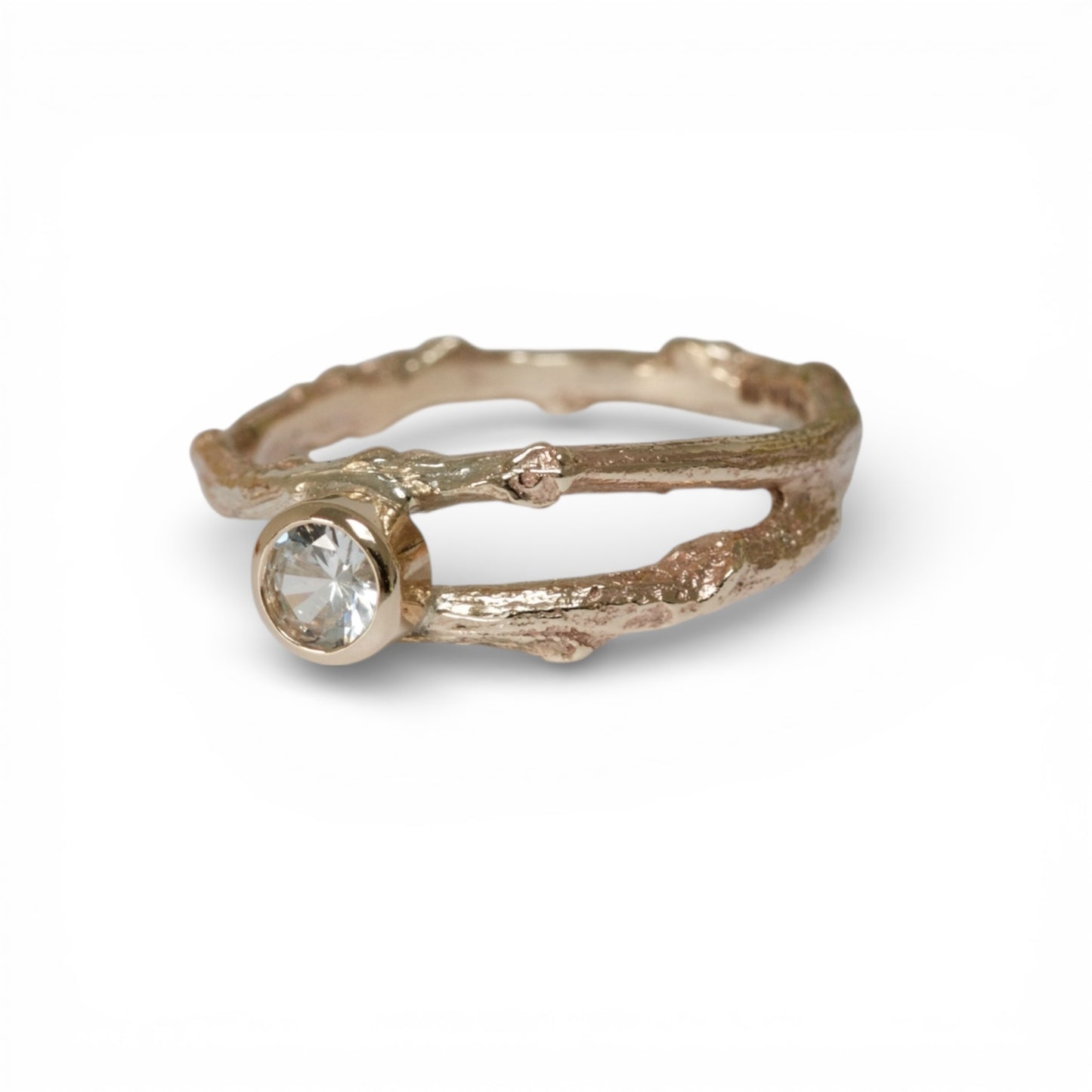 Woodland Twig Ring, 9ct Gold and white Sapphire