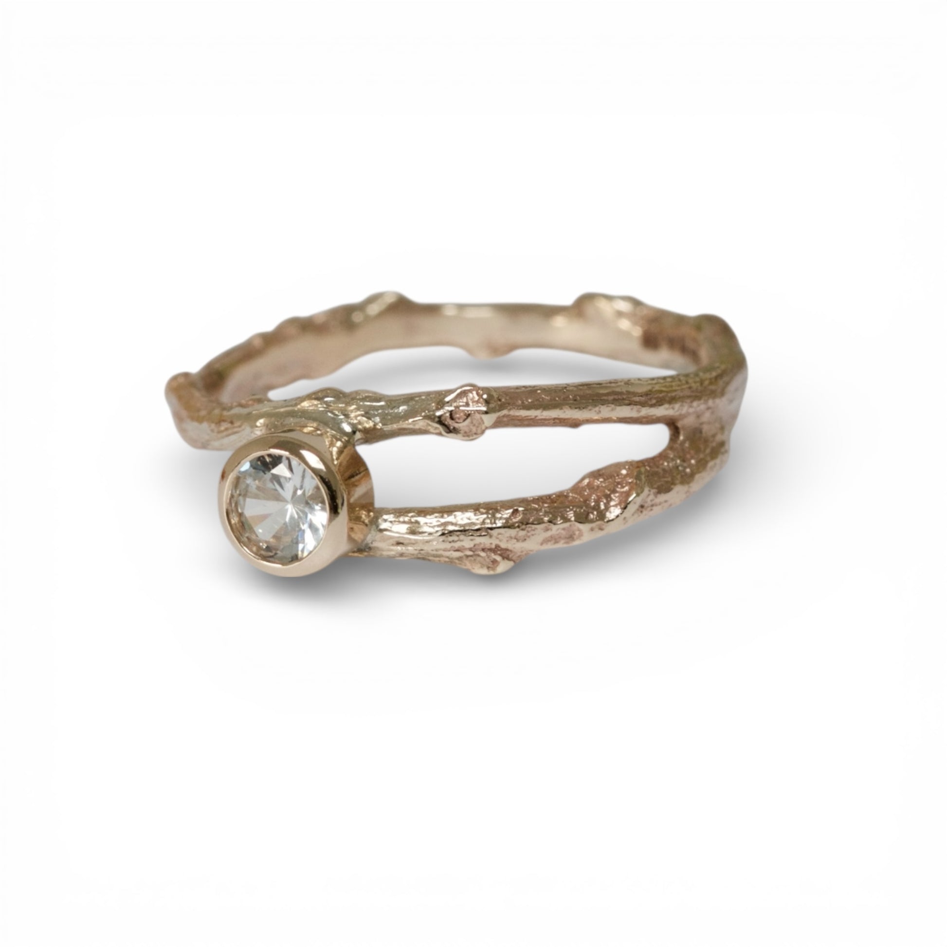Woodland Twig Ring, 9ct Gold and white Sapphire