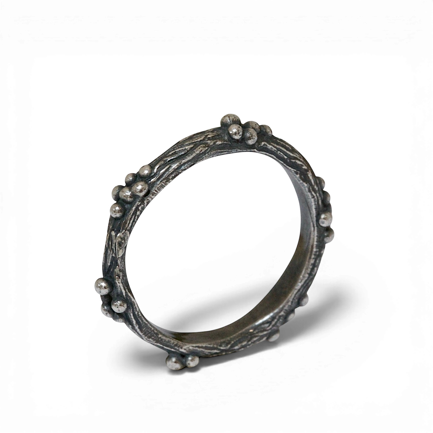 sterling silver oxidised black organic style twig and woodland berry ring
