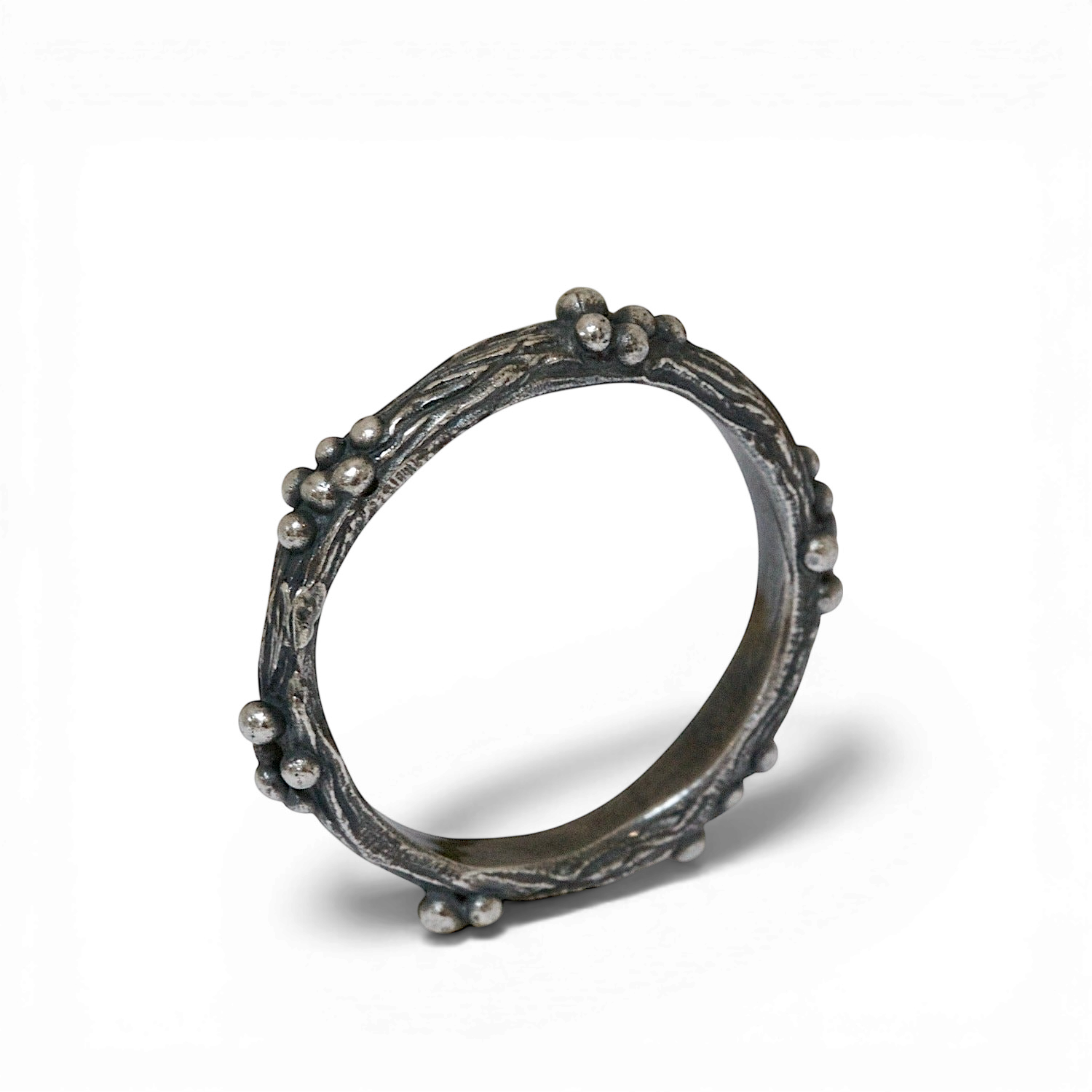 sterling silver oxidised black organic style twig and woodland berry ring