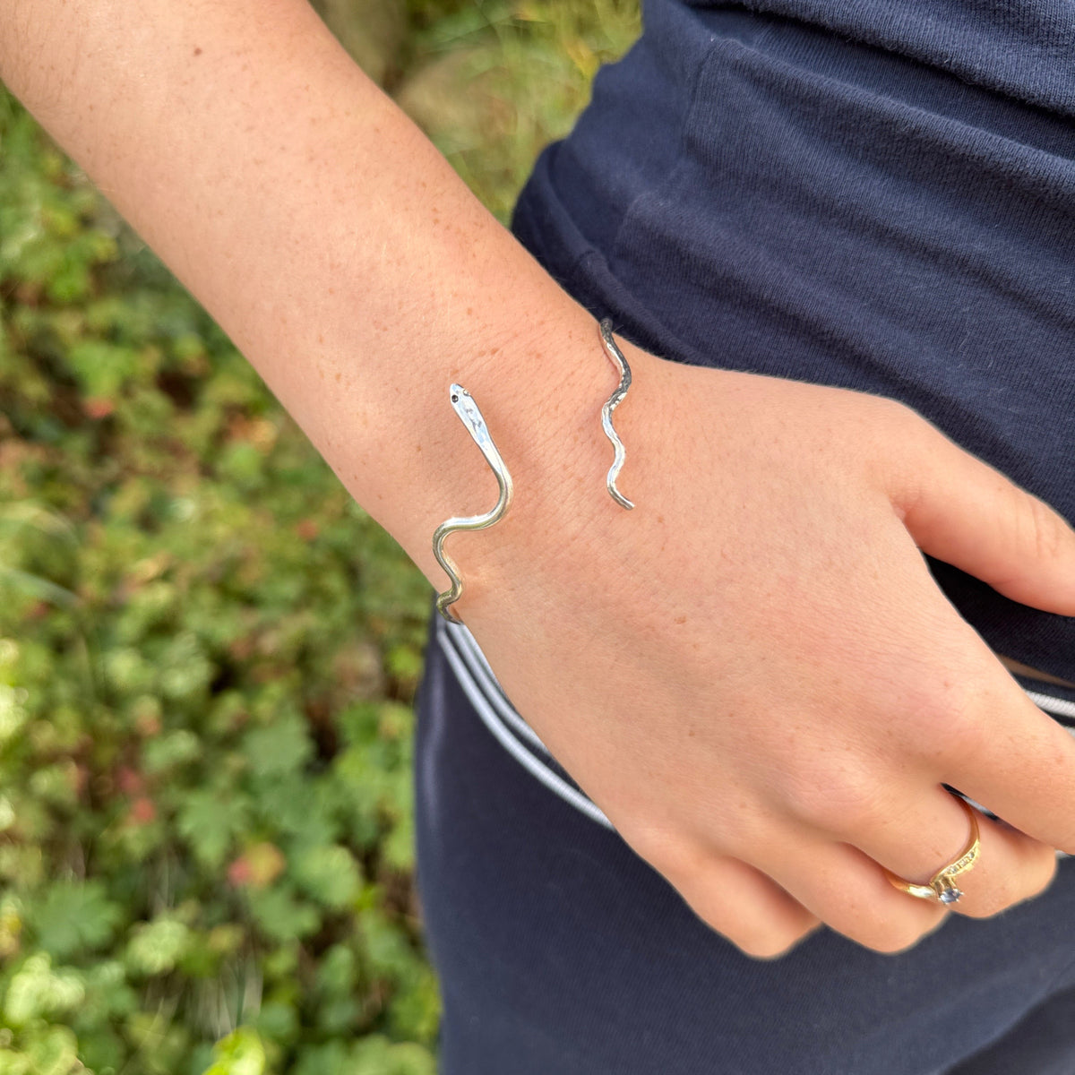 Open sterling silver snake bangle