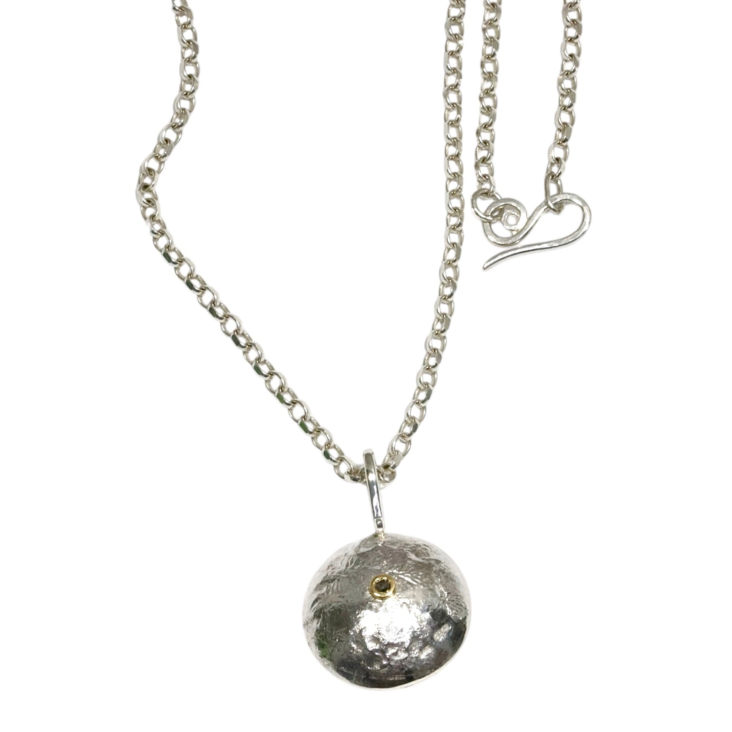 Reticulated statement  silver necklace with salt and pepper diamond set in 18 carat gold.