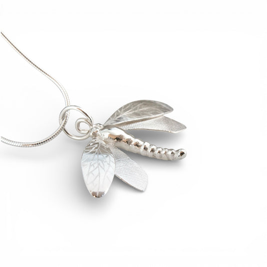 Handmade Silver Dragonfly Necklace-dragonfly pendant-large dragonfly necklace