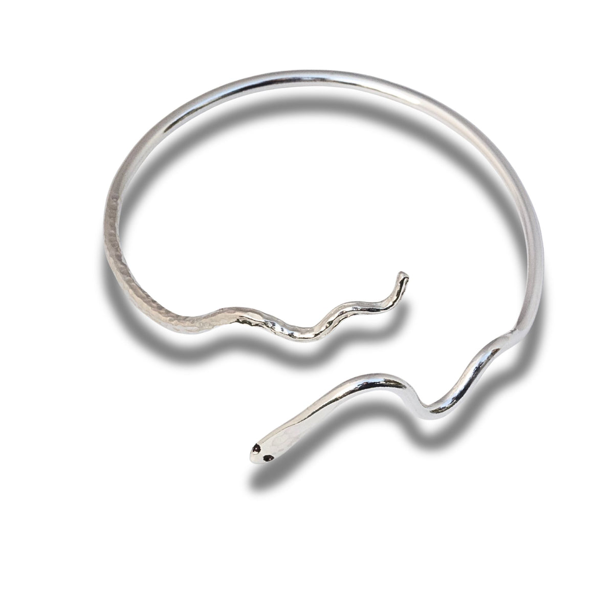 Handmade snake design open bangle in hallmarked solid sterling silver.