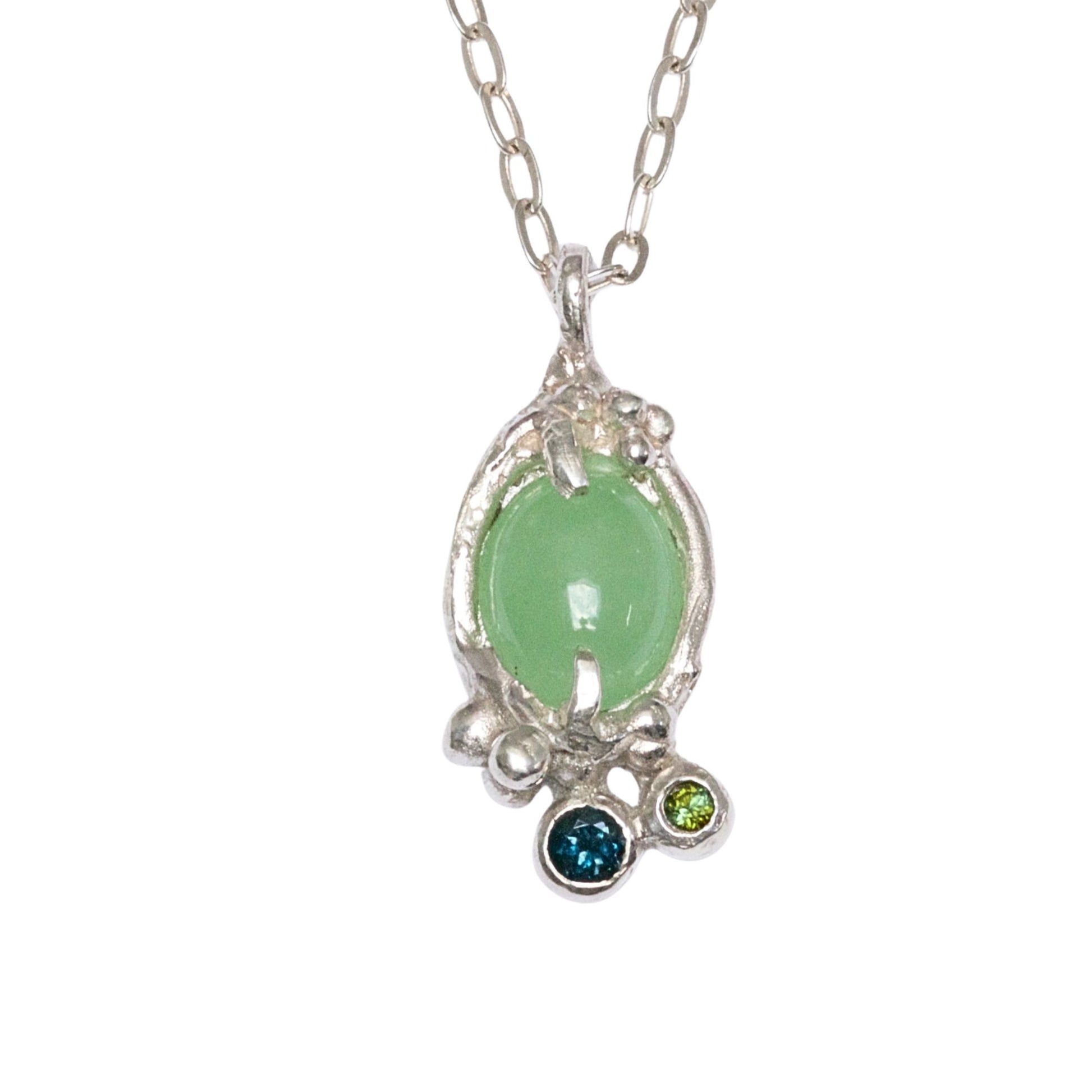 Chrysoprase and Tourmaline Organic Sterling Silver Aqua Spirit Pendant