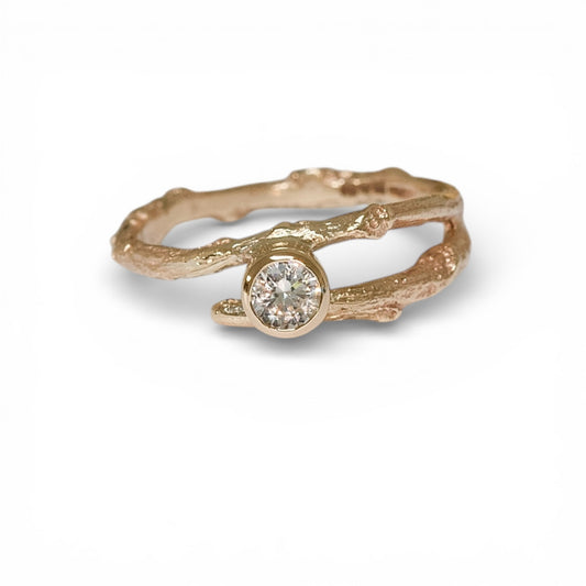 Woodland Twig Ring, 9ct yellow Gold and Sapphire