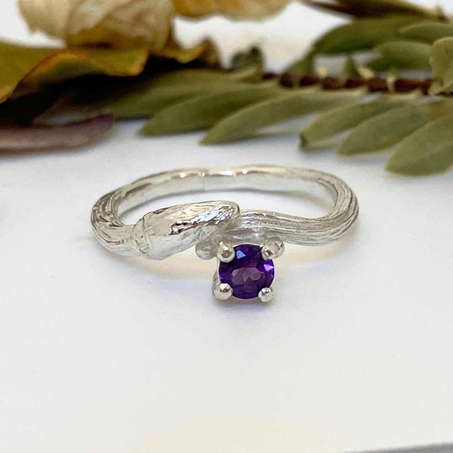 Amethyst Silver Willow Ring