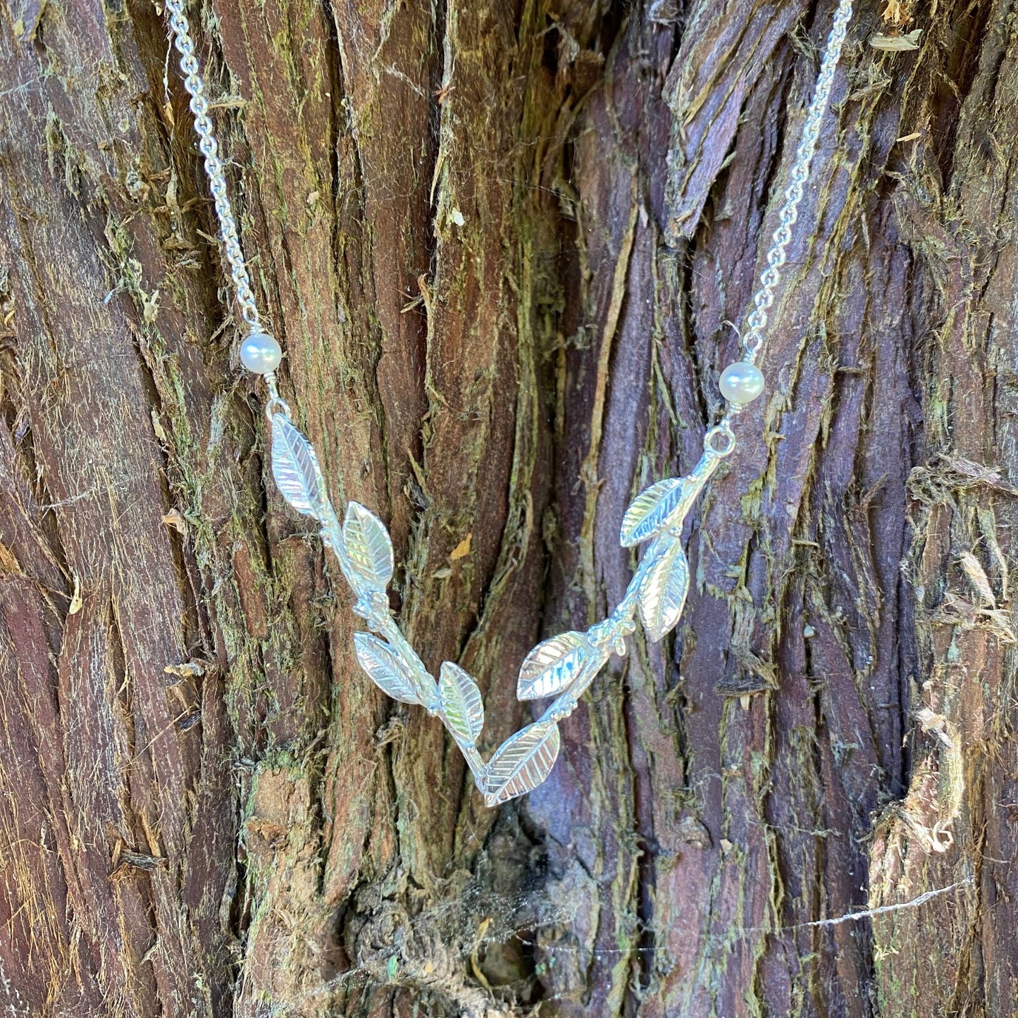 handmade silver leaf statement necklace