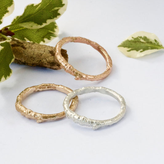 Solid Gold Plain Twig Ring, 9ct Gold Organic Wedding Band