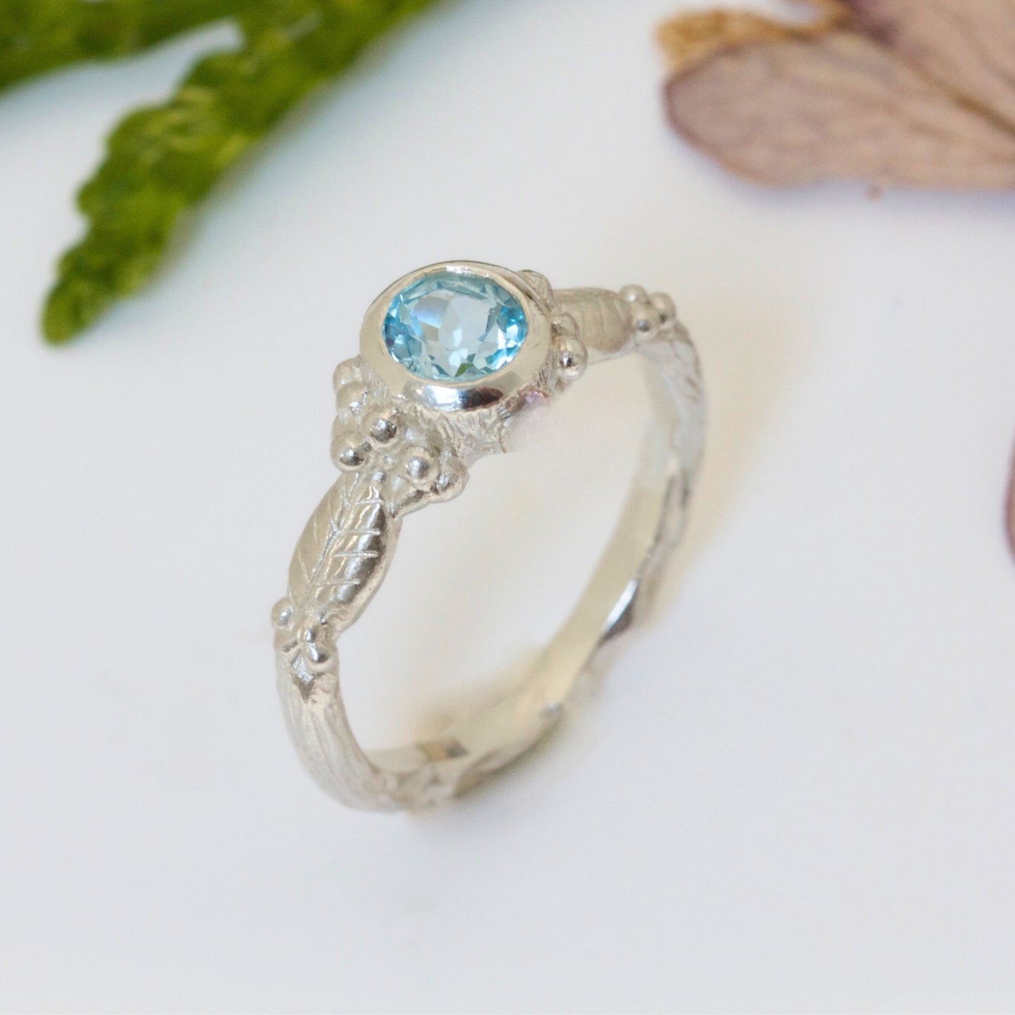 Jewelled Silver Twig Rings, Silver and Gemstone Leaf Ring, Alternative Engagement Ring
