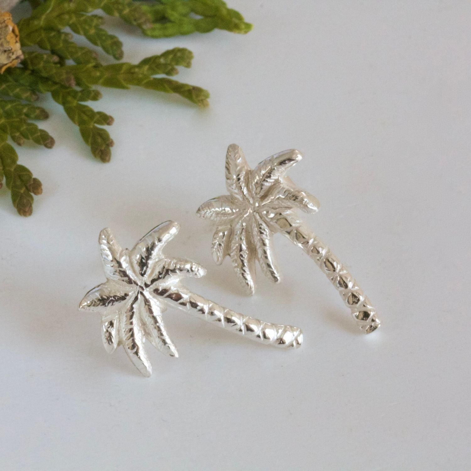 silver stud palm tree earrings