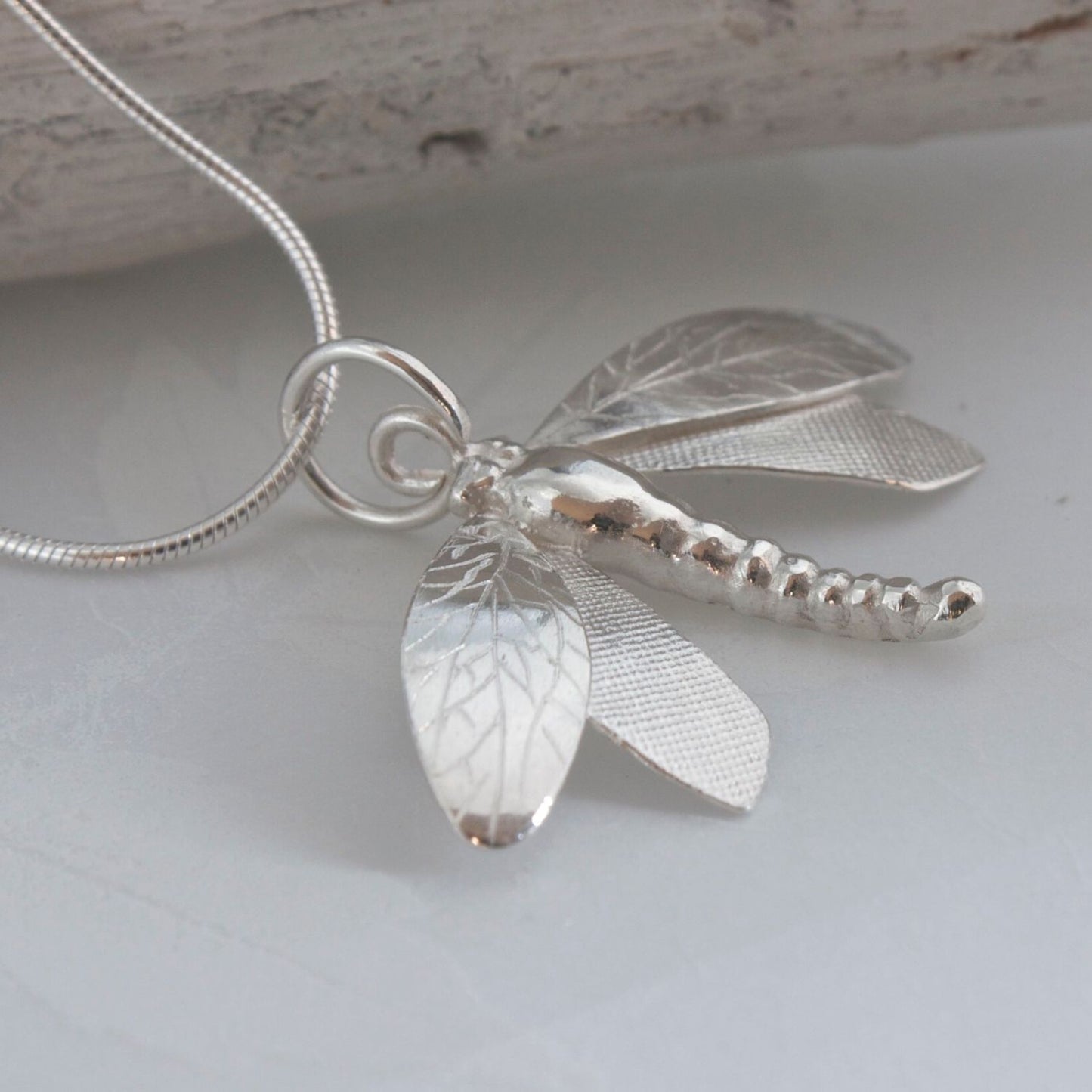 Handmade Silver Dragonfly Necklace-dragonfly pendant-large dragonfly necklace