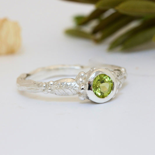 Jewelled Silver Twig Rings, Silver and Gemstone Leaf Ring, Alternative Engagement Ring