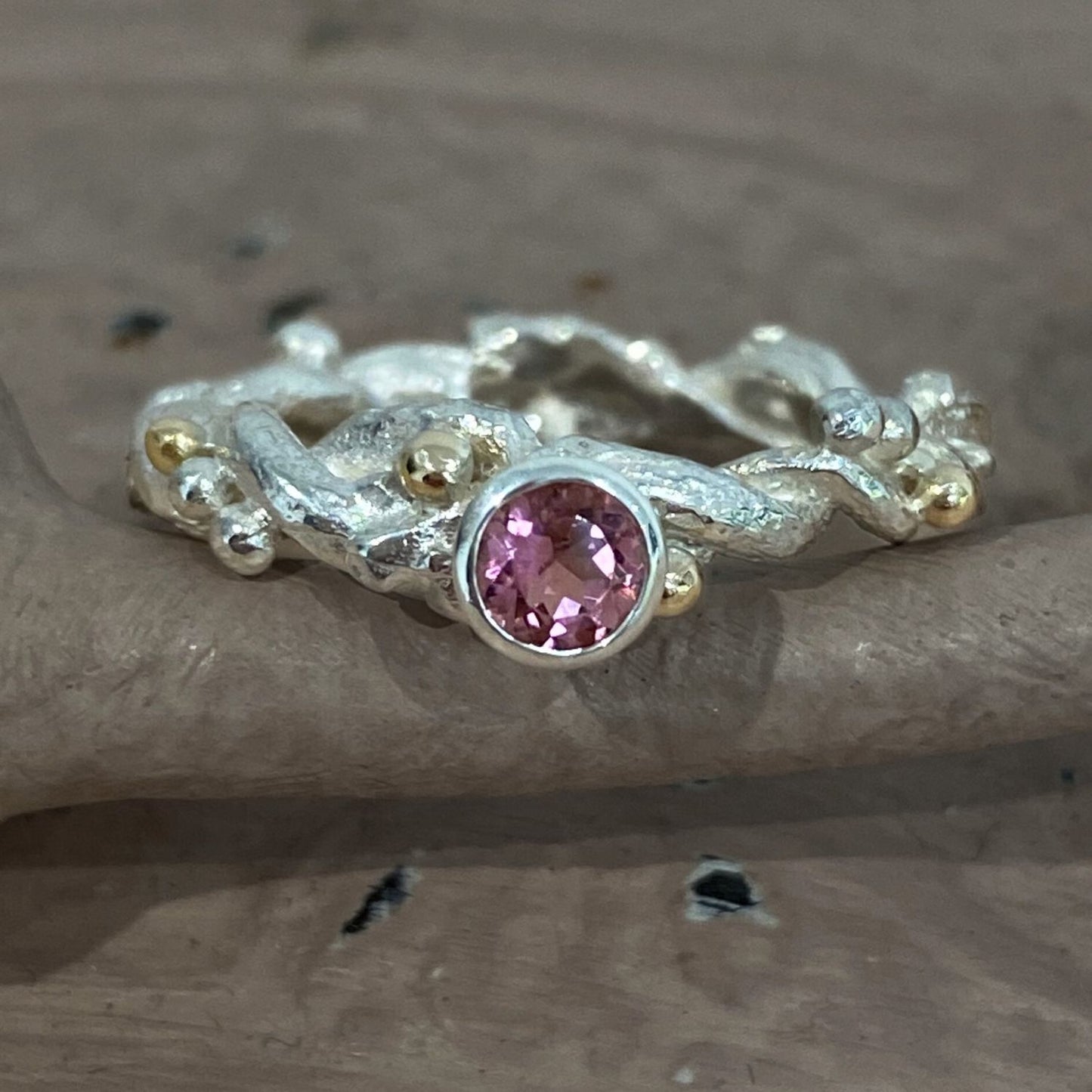 pink tourmaline entwined twig ring