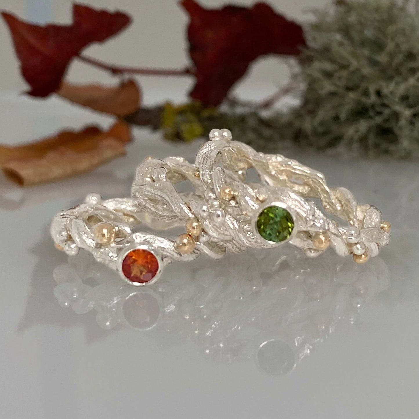 stacking set of entwined forest twig rings