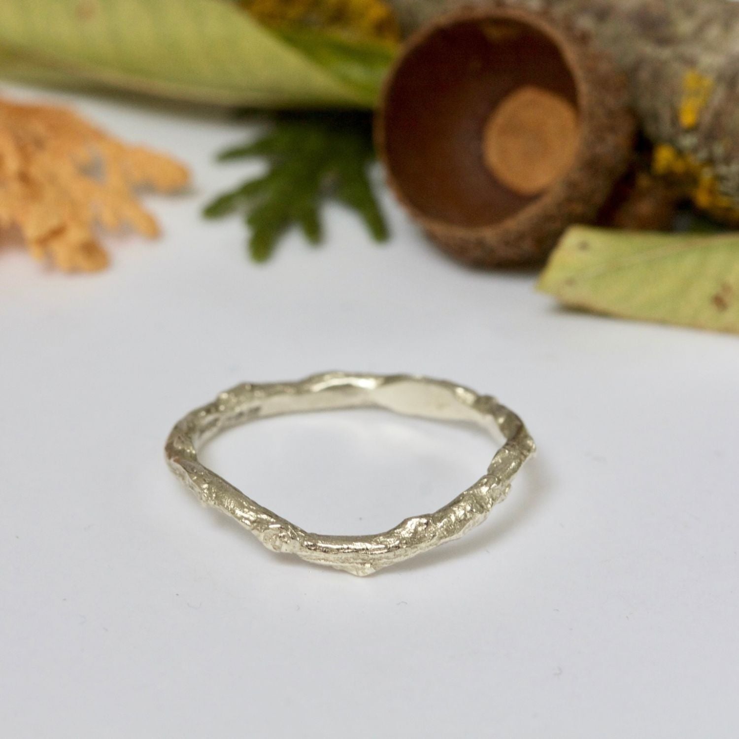 white gold organic twig ring