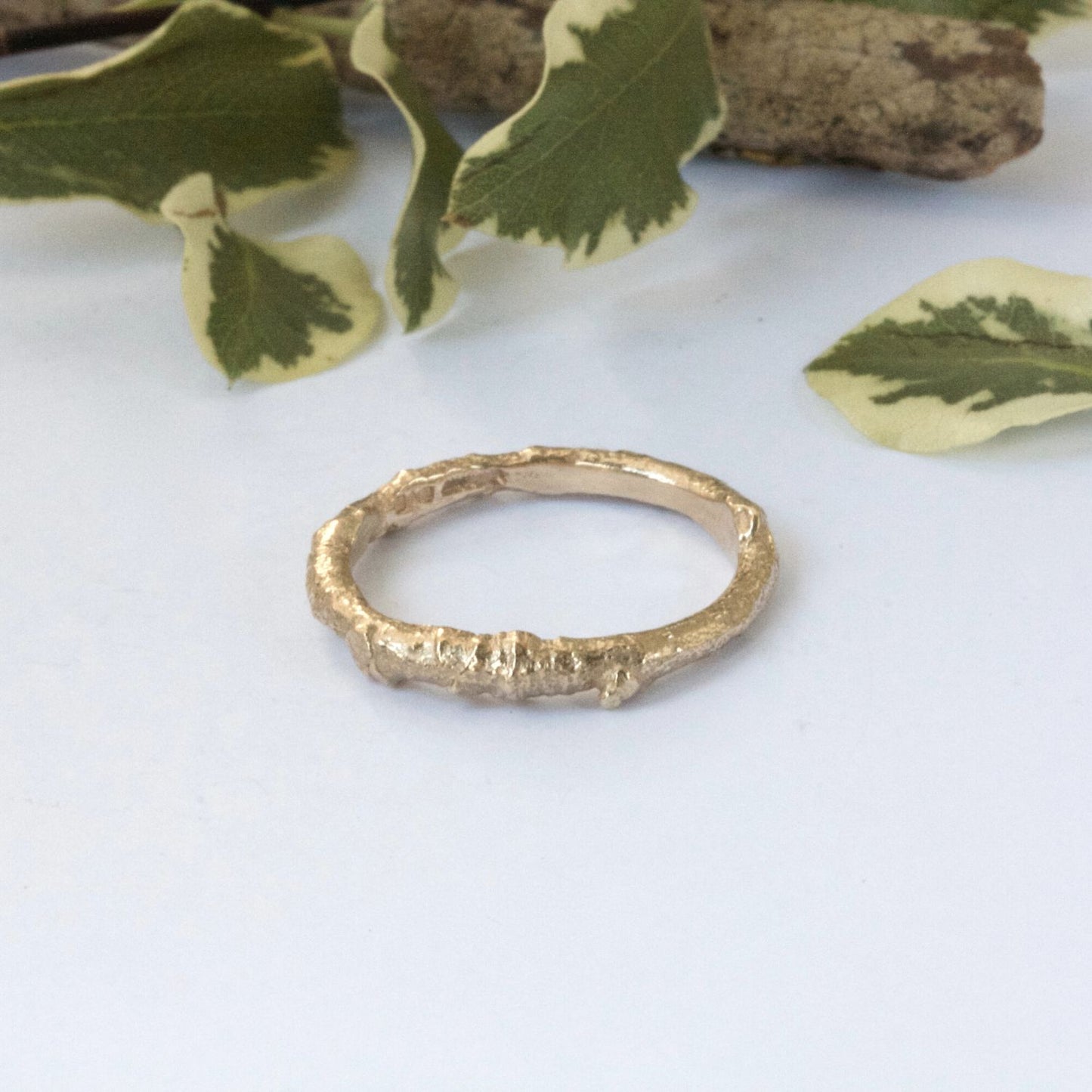 Solid Gold Plain Twig Ring, 9ct Gold Organic Wedding Band