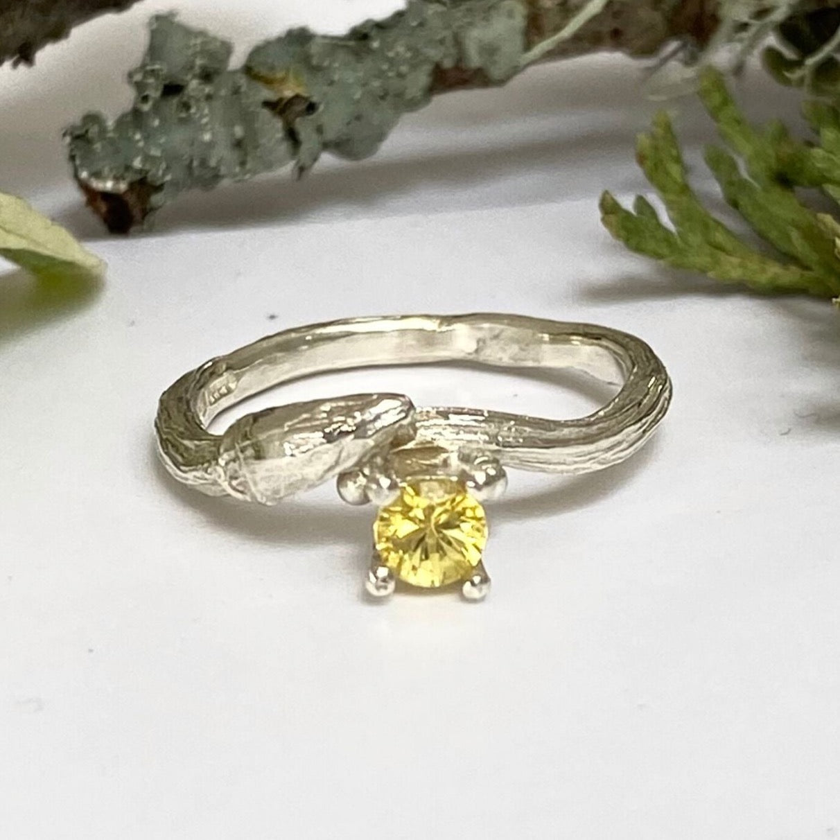 yellow sapphire willow twig ring