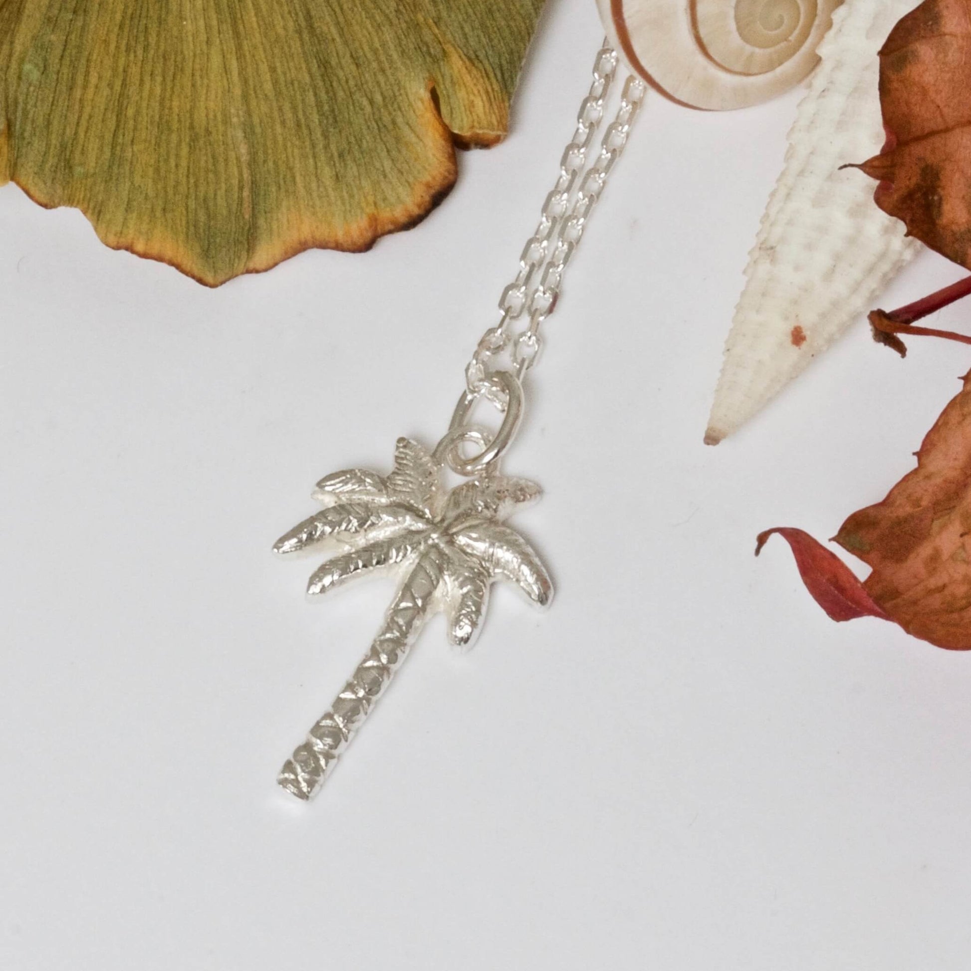 small silver palm tree necklace