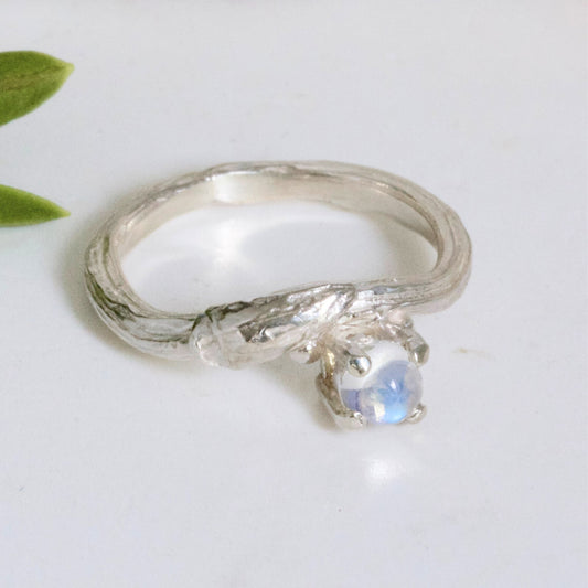 Silver Willow Twig Moonstone Ring
