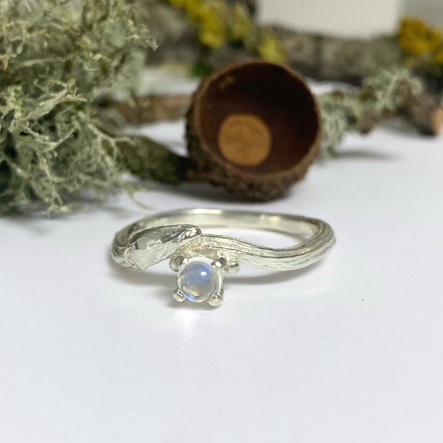 Silver Willow Twig Moonstone Ring